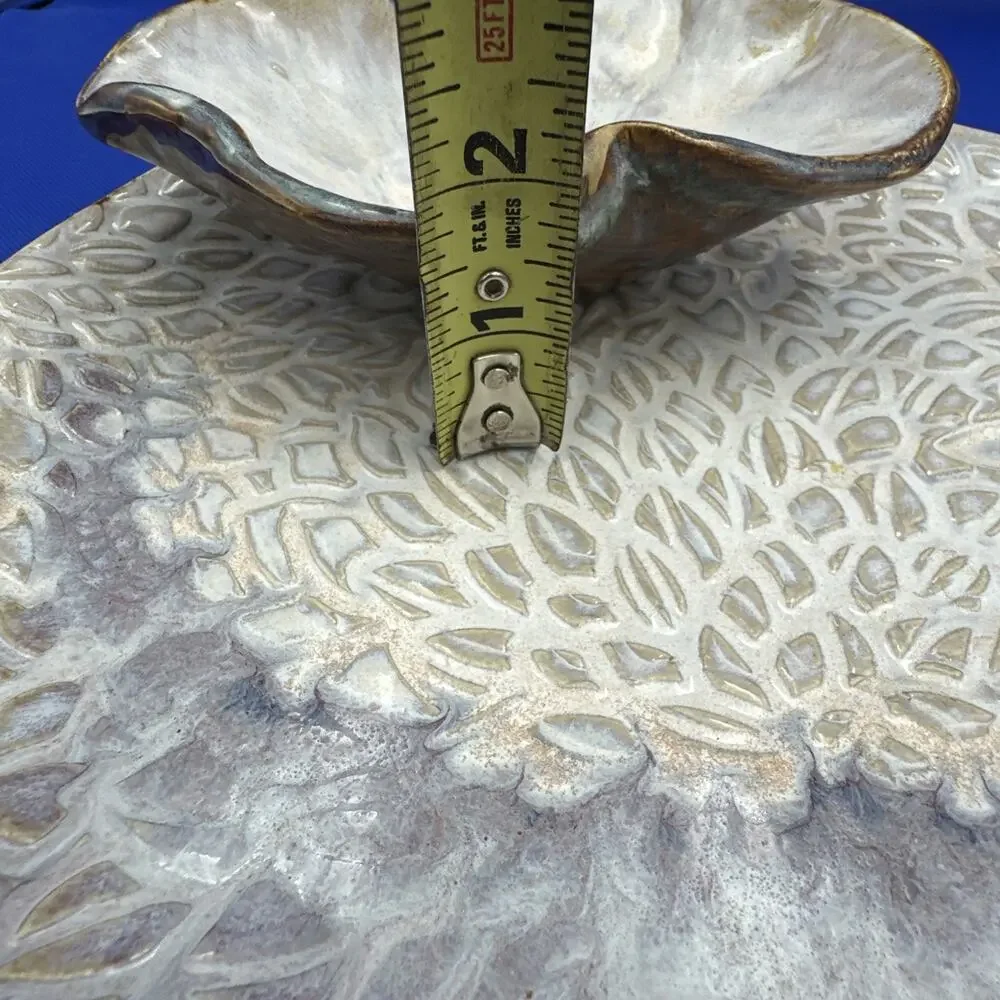 Studio Art Pottery Chip & Dip Platter Centerpiece Stoneware Artist Marked Harris